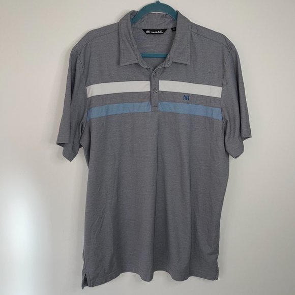Travis Mathew Polo Shirt Size XL Mens Short Sleeve Polyester Cotton Gray Blue - Picture 7 of 12